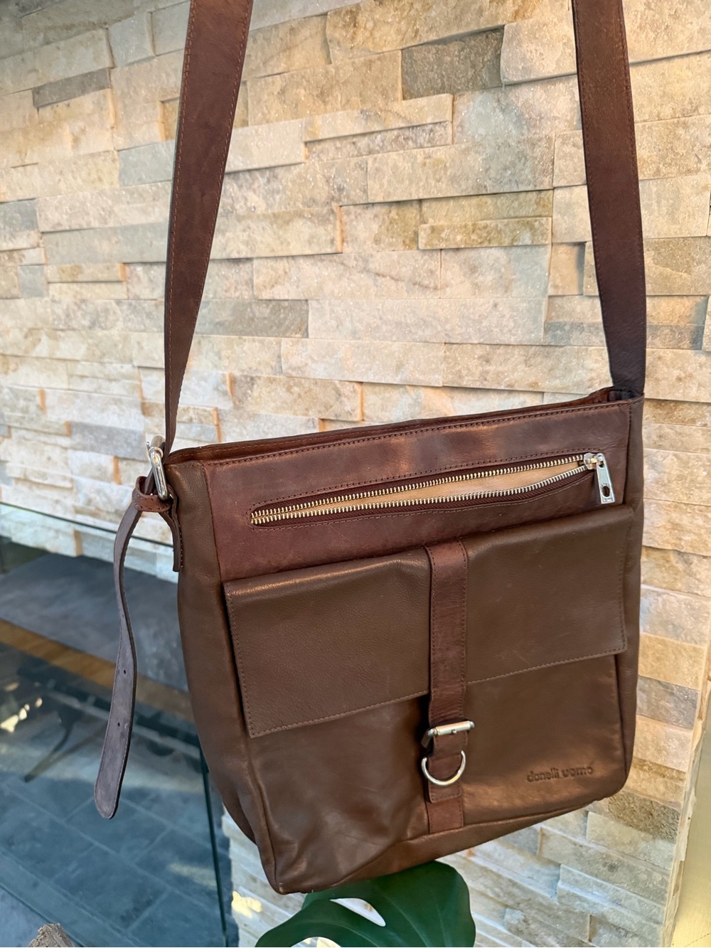Brown Leather Crossbody Messenger Bag